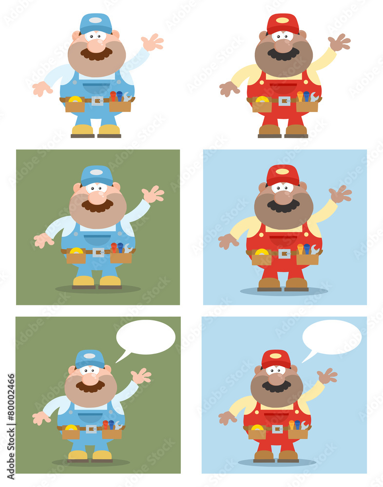 Flat Style Cartoon Of Mechanic Character 1. Collection Set Flat Style Cartoon Of Mechanic Character 1. Collection Set