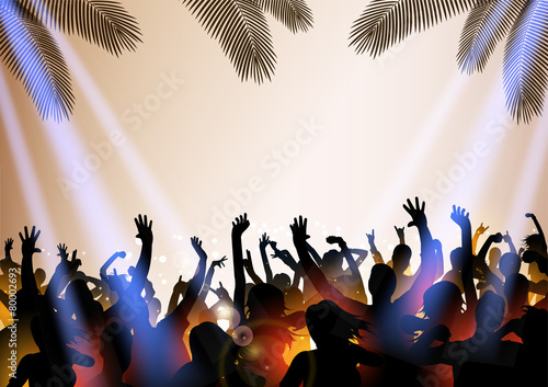Summer Beach party with dance silhouettes and place for text