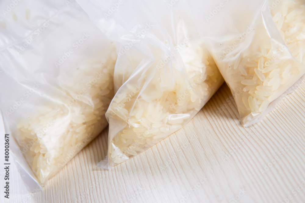 Bags of rice on the table Bags of rice on the table