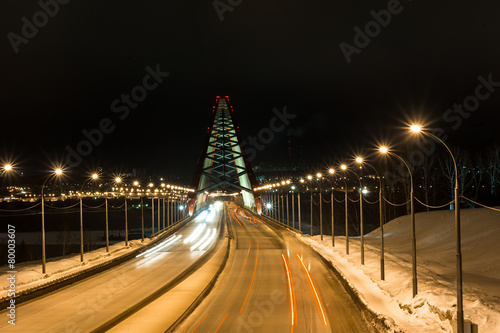 Third bugrinskij bridge over the Ob river at night. This bridge photo