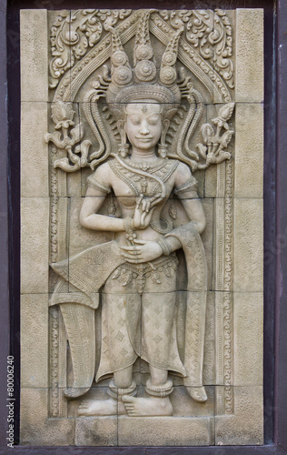 apsara dancers statue stone carving, angkor wat, cambodia