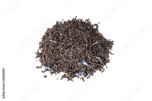 Black Earl Grey tea isolated on white, top view
