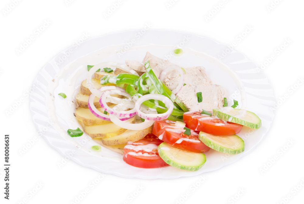 Warm meat salad with vegetables. Warm meat salad with vegetables.