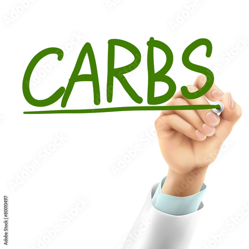 doctor writing carbs word