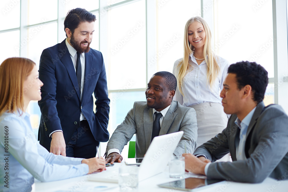 Positive workers at meeting Positive workers at meeting