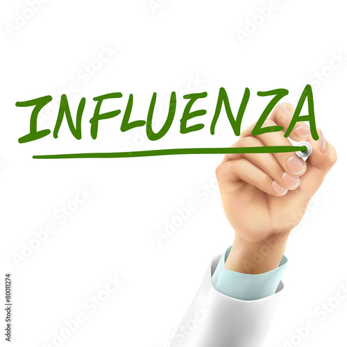 doctor writing influenza word