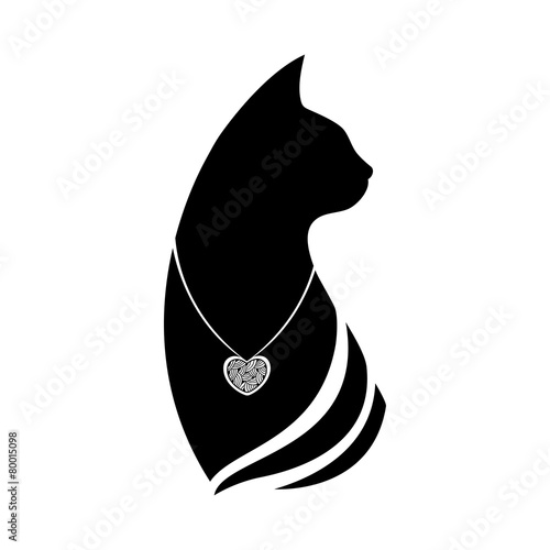 Silhouette of a cat head with a pendant around the neck