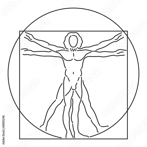 Tableau sur toile Leonardo Da Vinci Vitruvian Man, human anatomy, Vector Line Art