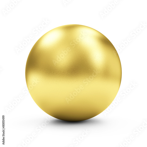Shiny Big Golden Sphere or Button isolated on white background