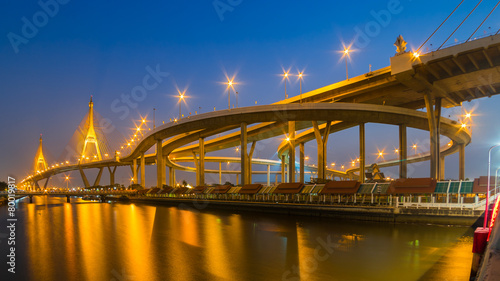 night scene of Bhumibol industrial suspension bridge