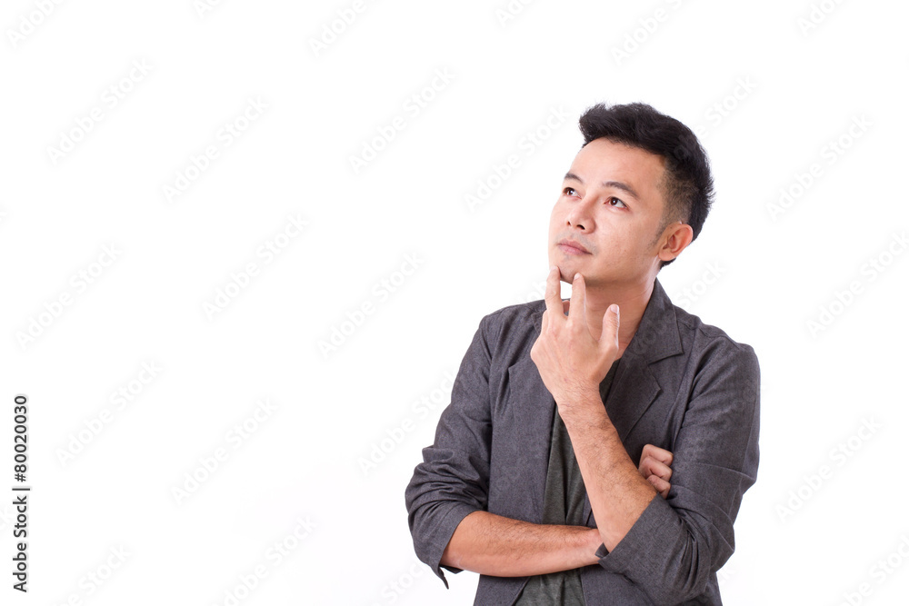 thoughtful man thinking on white background thoughtful man thinking on white background