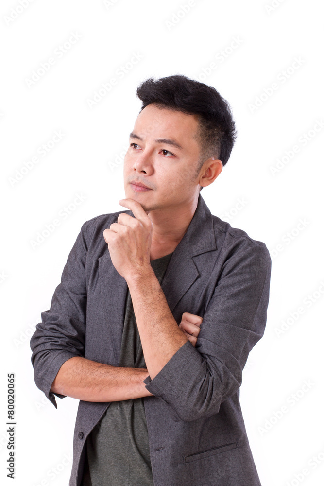 thoughtful man thinking on white background thoughtful man thinking on white background