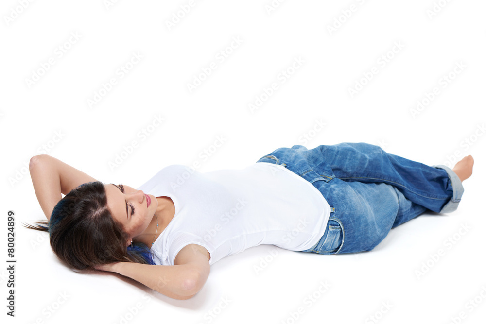 woman lying on back