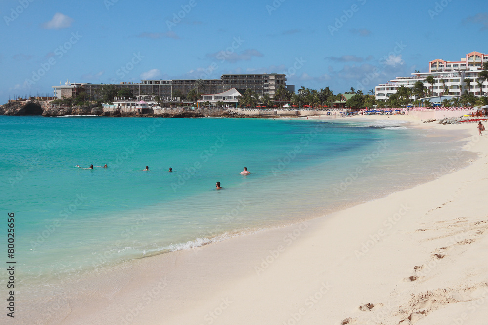 Hotels and beach on Caribbean Islands. Philipsburg, Saint-Martin