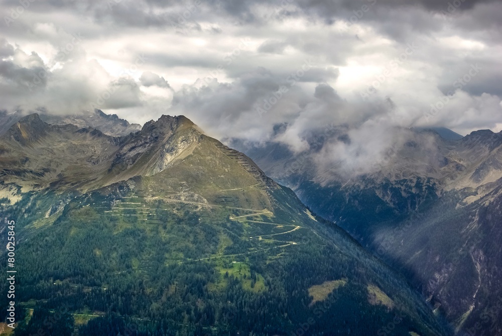 View over a mountainous landscape in Austria.