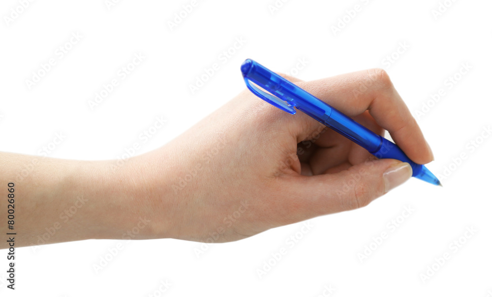 Male hand with pen isolated on white Male hand with pen isolated on white