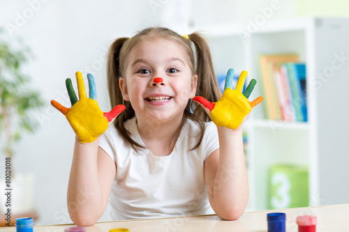 cute cheerful girl showing ...