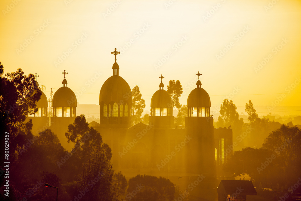 Naklejka premium Etiopski kościół prawosławny o świcie