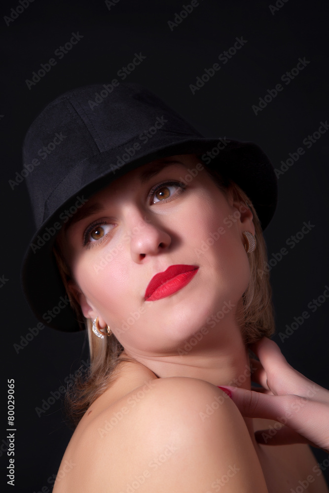 Portrait of beautiful sexy young female woman with red lips Portrait of beautiful sexy young female woman with red lips