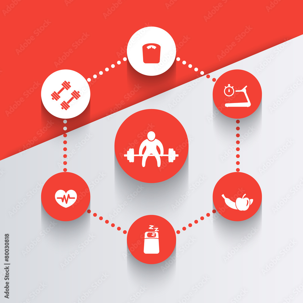 aspects of gym training, icons in orange and white vector, eps10 aspects of gym training, icons in orange and white vector, eps10