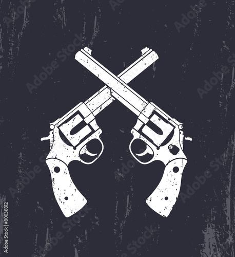 Crossed Revolvers textured sign on grunge background, vector
