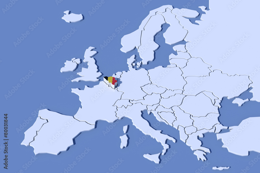 Fototapeta premium Mappa Europa 3D con rilievo colori Belgio