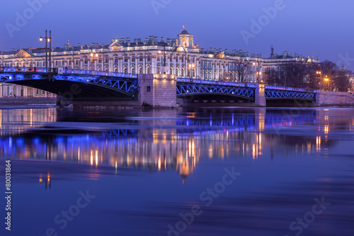 Palace Bridge and the building of the Hermitage at night, St. Pe