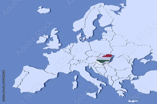 Mappa Europa 3D con rilievo colori Ungheria