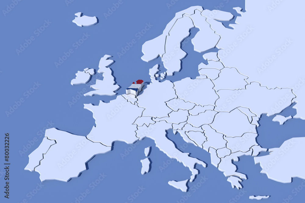 Fototapeta premium Mappa Europa 3D con rilievo colori Paesi Bassi