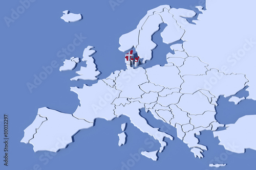 Mappa Europa 3D con rilievo colori Danimarca
