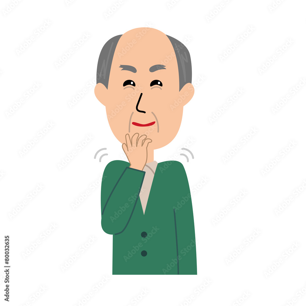 An elderly man grinning with a dubious expression An elderly man grinning with a dubious expression