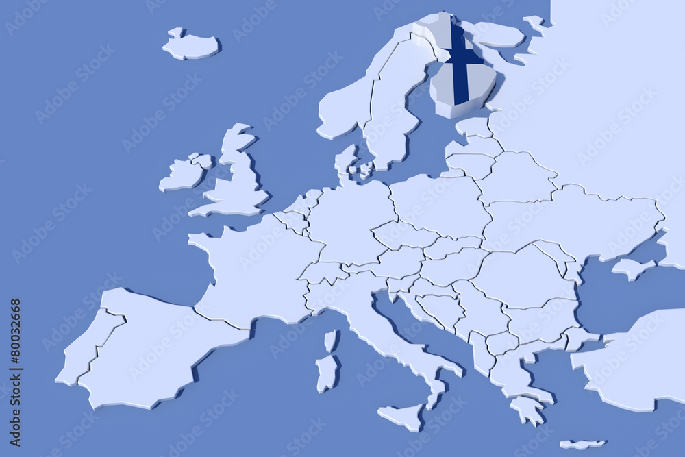 Obraz premium Mappa Europa 3D con rilievo colori Finlandia