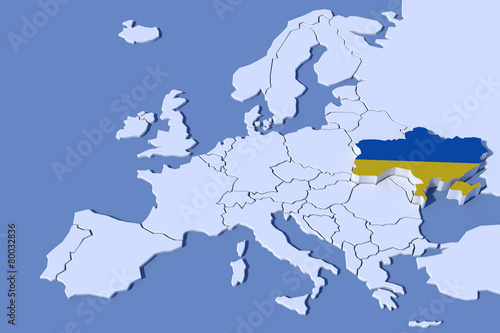 Mappa Europa 3D con rilievo colori Ucraina