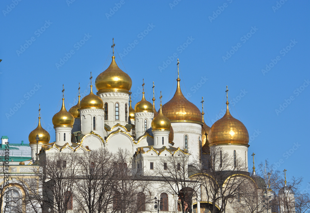 Golden domes of churches in the Moscow Kremlin. Golden domes of churches in the Moscow Kremlin.