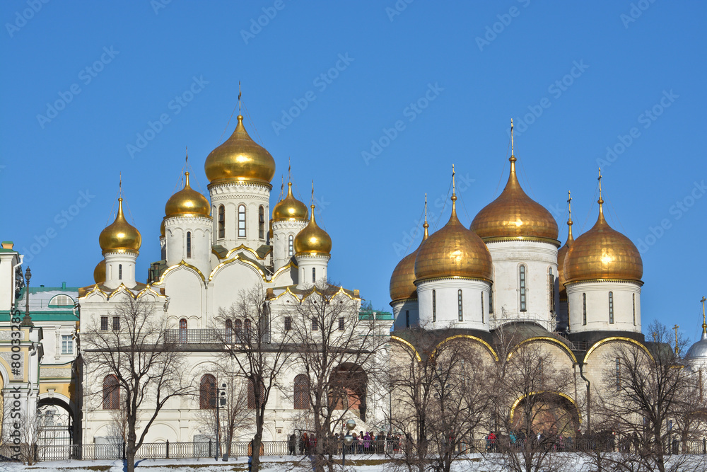 Golden domes of churches in the Moscow Kremlin. Golden domes of churches in the Moscow Kremlin.