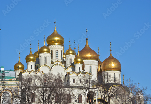 Golden domes of churches in the Moscow Kremlin.