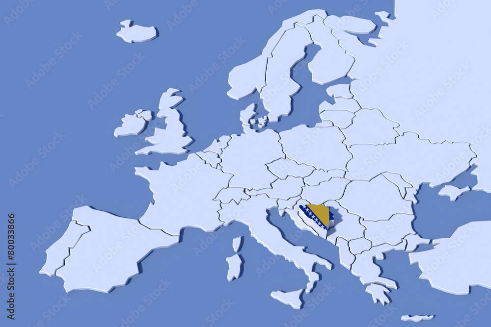 Fototapeta premium Mappa Europa 3D con rilievo colori Bosnia