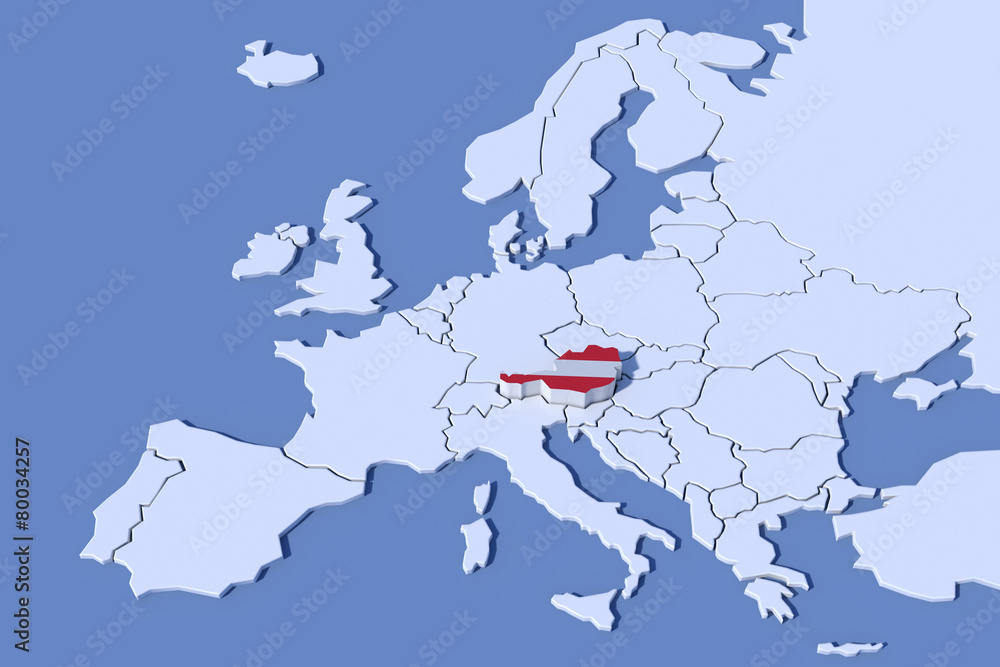 Fototapeta premium Mappa Europa 3D con rilievo colori Austria