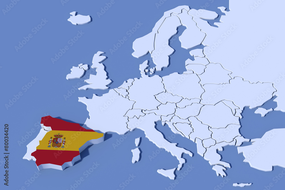 Fototapeta premium Mappa Europa 3D con rilievo colori Spagna