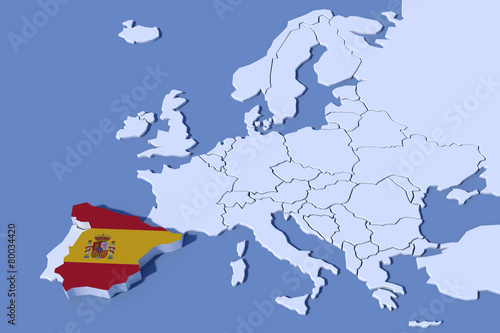 Mappa Europa 3D con rilievo colori Spagna