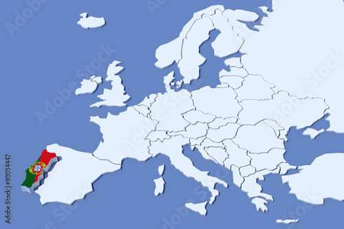 Mappa Europa 3D con rilievo colori Portogallo