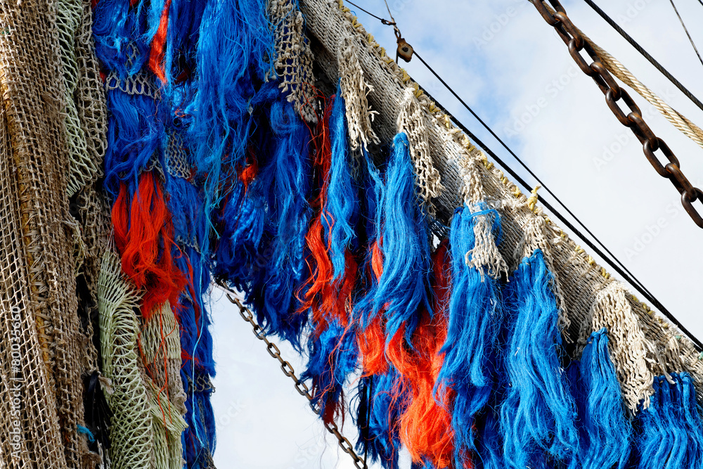 Colored fishing nets with blue