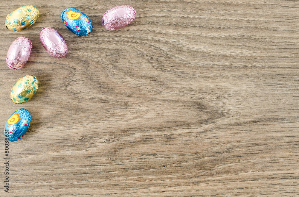 Easter eggs on wooden background
