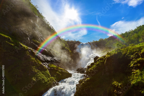 Obraz na płótnie Giant Kjosfossen waterfall in Flam - Norway w salonie