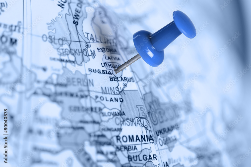 Naklejka premium Location Lithuania. Blue pin on the map.