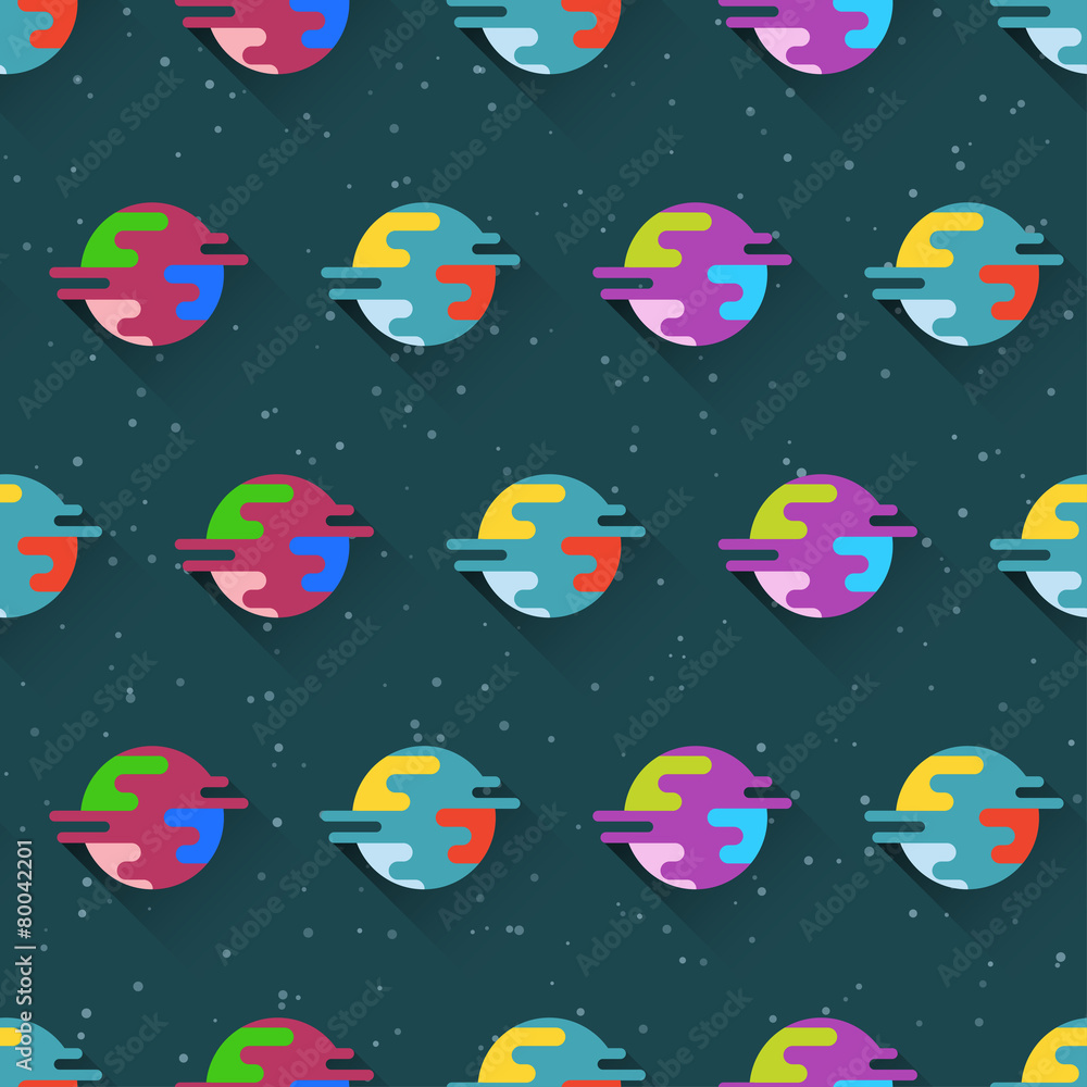 Seamless pattern with planets and stars