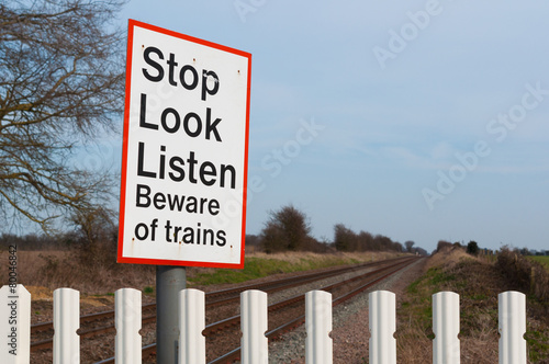 Valokuva Warning sign on railway level crossing, UK