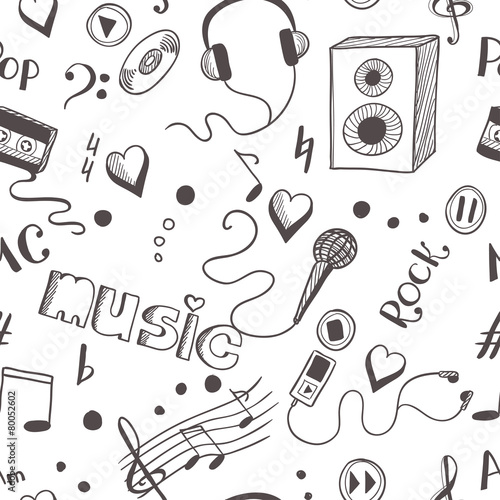 Semless background with sketch music elements