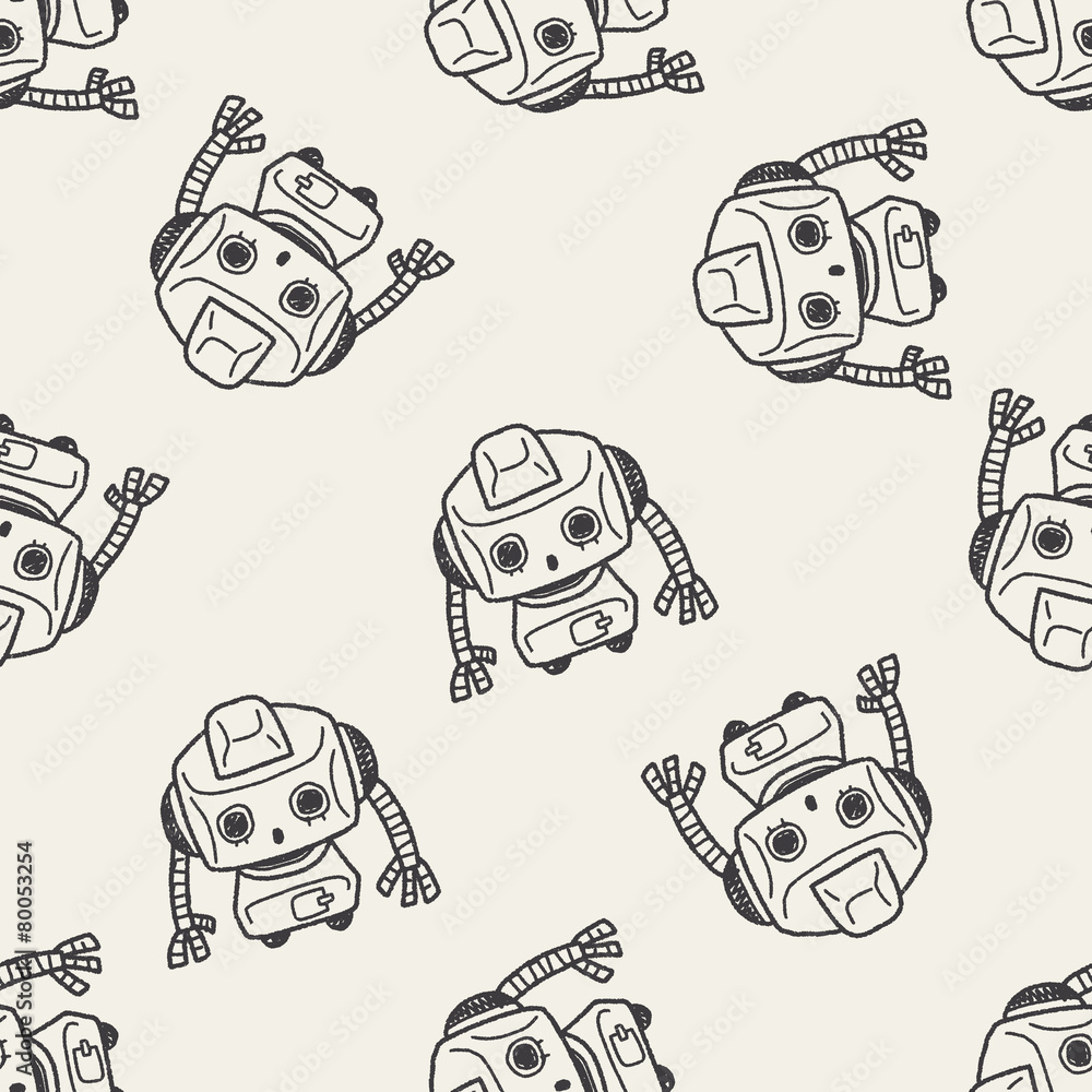 Doodle Robot seamless pattern background