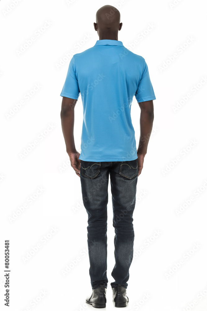 Black man in short sleeve collar shirt on white background Stock Photo |  Adobe Stock